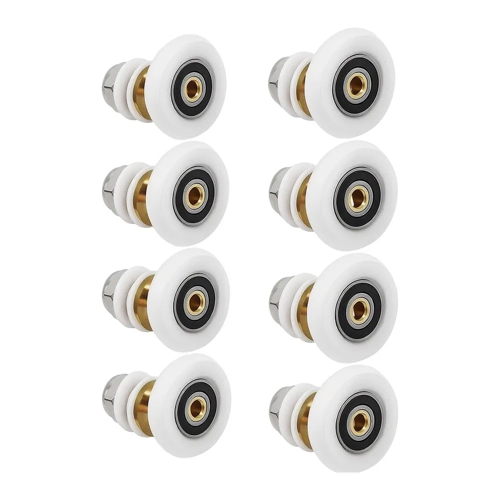 8 Pcs 27mm Eccentric Shower Door Rollers Copper Nylon Silent Sliders For 4-6mm Glass Bathroom Cubicle Replacement Parts Hardware
