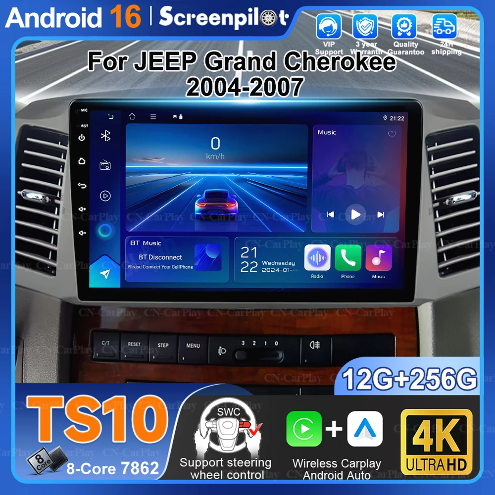 

Android 16 For Jeep Grand Cherokee 2004 2005 2006 2007 Carplay Auto Car Radio Multimedia Player Gps Stereo Dsp Wifi+5g Wifi Rds