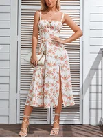 NewAsia-Vestido Midi con estampado Floral para mujer, traje informal con Tirantes ajustables y cremallera para fiesta en la playa, verano, 2024