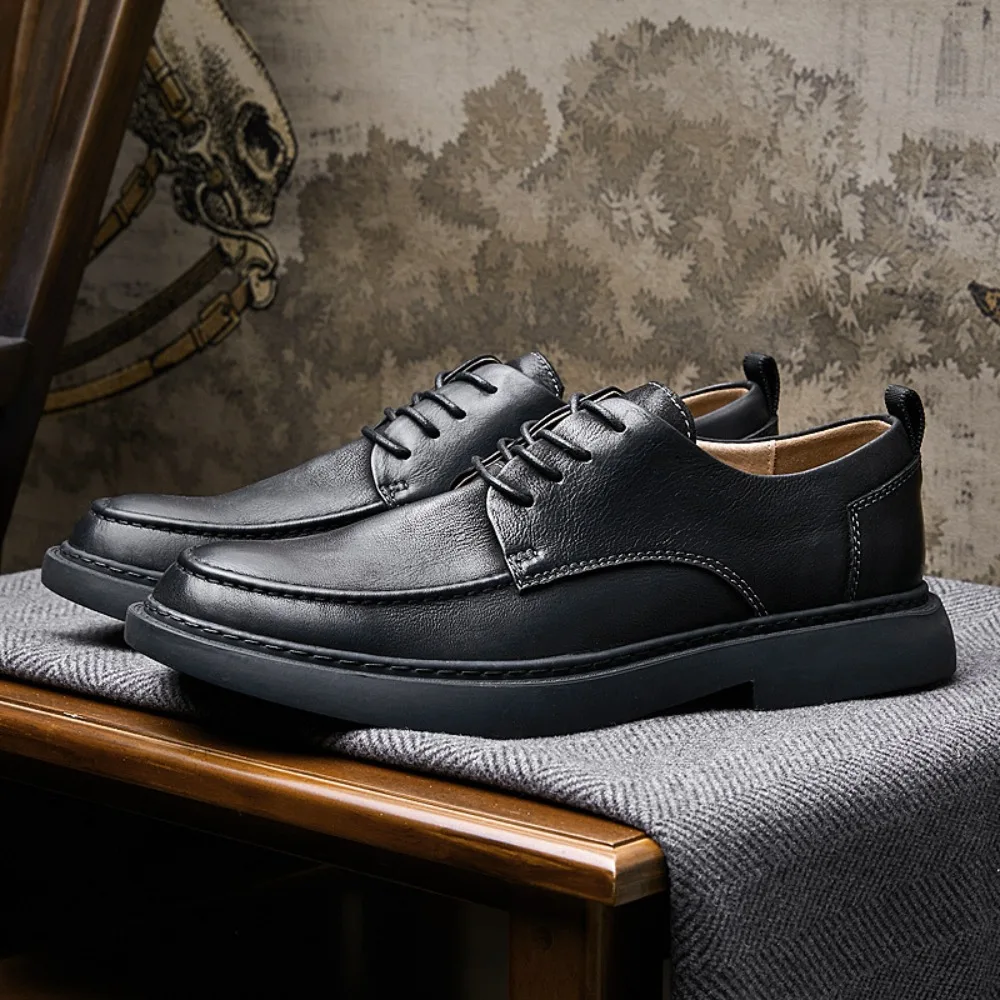 

Повседневная классическая модная универсальная мужская повседневная кожаная обувь на мягкой подошве в стиле ретро, деловая мужская обувь черного цвета, удобная премиум-класса