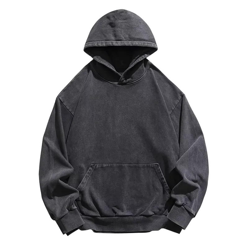 High Quality Vintage Distress Hoodies For Men Siro Spins Double Yarn Couple Sweatshirt Korean Streetwear Hip Hop Pullover Male