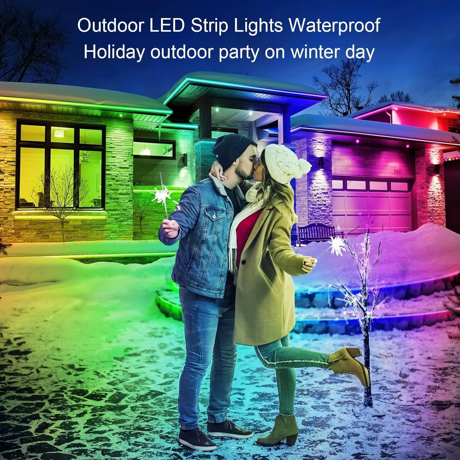 Waterproof with Bluetooth App Remote,Music Sync RGB Exterior Led Rope Lights,for Balcony,Deck,Roof,Pool