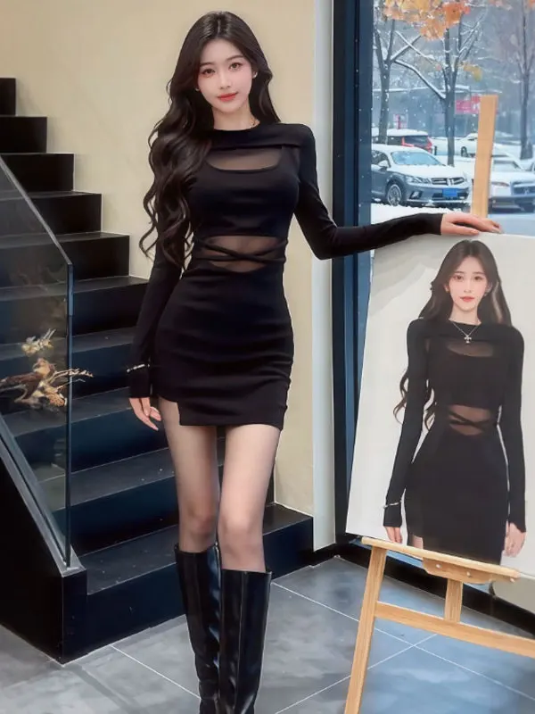 

Sexy Long Sve Bodycon Dr Women's Winter Faion High Waist Cotton Blend Skirt Tight Fit Ele Sle Ci Commute Casual