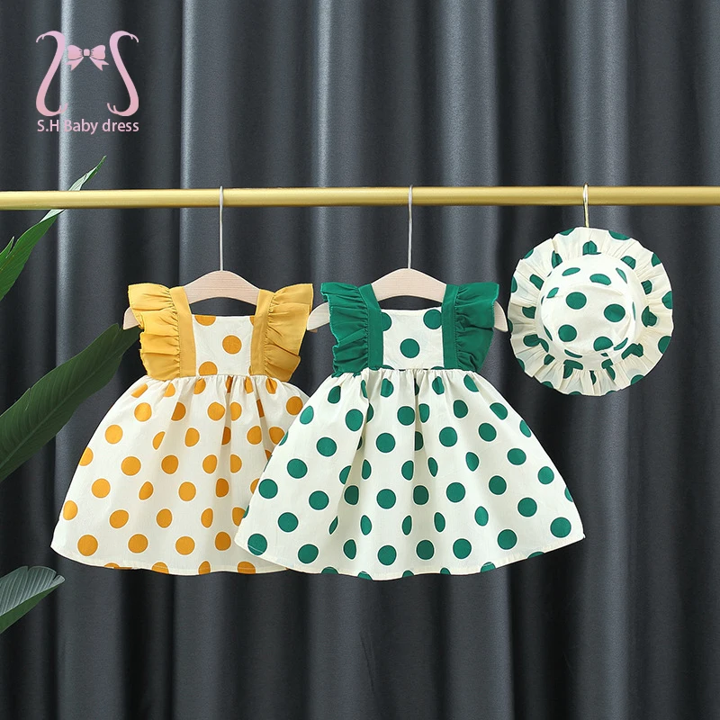 

2Pcs/Set Polka Dot Baby Girls Summer Fashion Toddler Party Princess Dresses For Girl Kids Children Clothes Suit 0 To 3Y + Hat