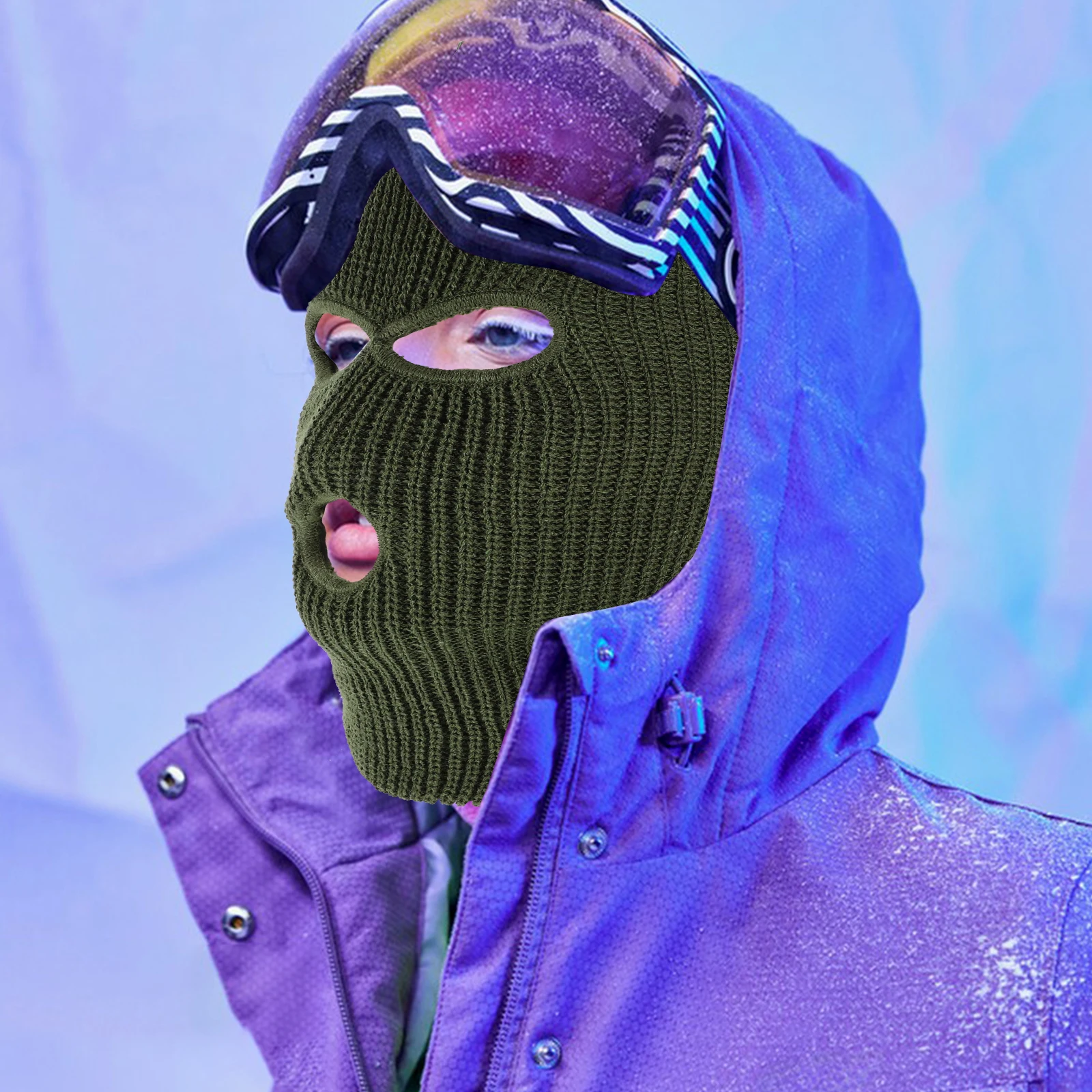 قناع تزلج محبوك 3 فتحات غطاء وجه دافئ كامل للرياضات الشتوية والتزلج وركوب الدراجات والطقس البارد وقناع للتزلج #3
