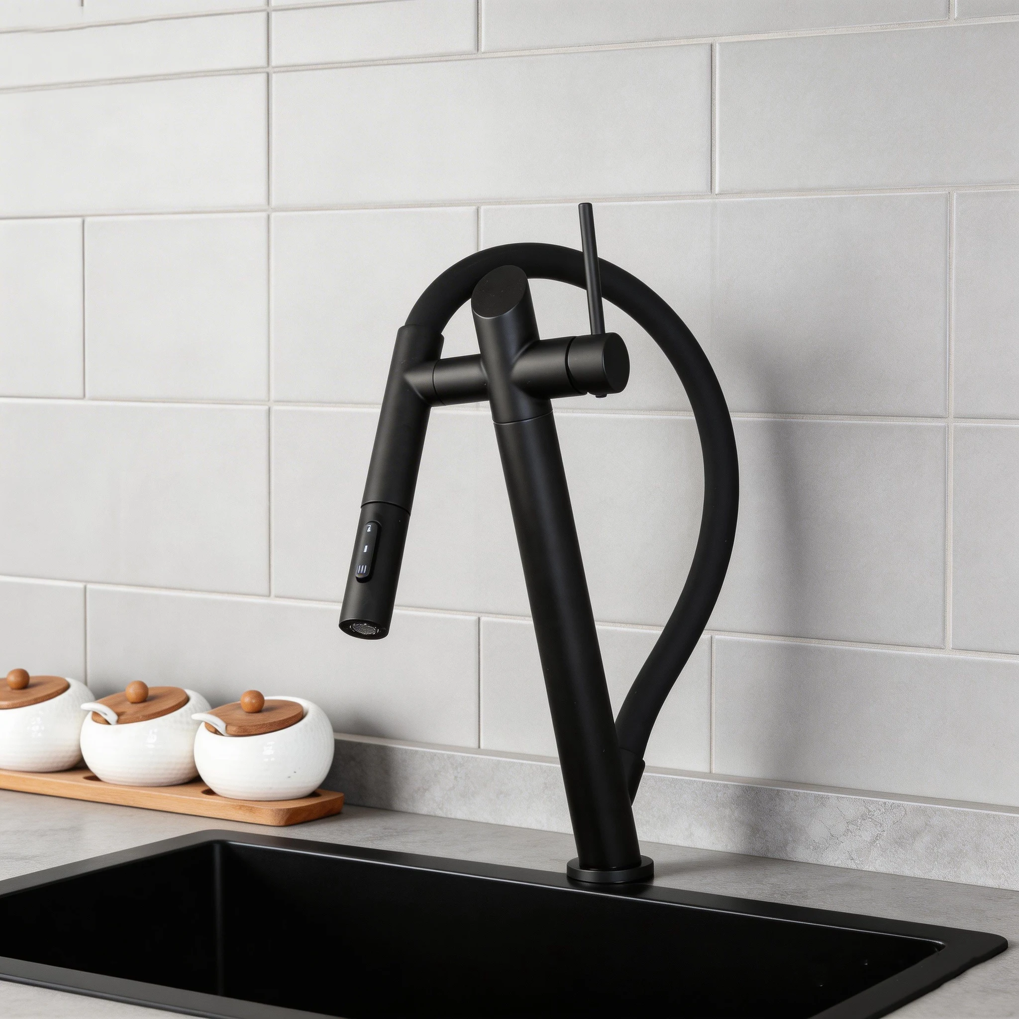 KEMAIDI Matte Black Magnetic Pull-Down Kitchen Faucet Single Handle Spring Kitchen Mixer Tap, Modern Deck Mounted Sink Faucet