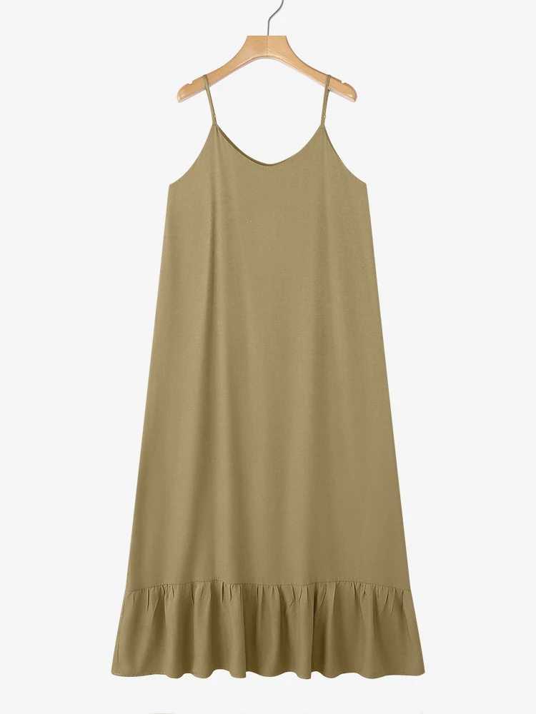 ZANZEA ムスリム女性用トルコアバヤドレス 2025 スタイリッシュな秋のオーバーオールドレス ファッション ノースリーブストラップサンドレス フリルローブ フェム