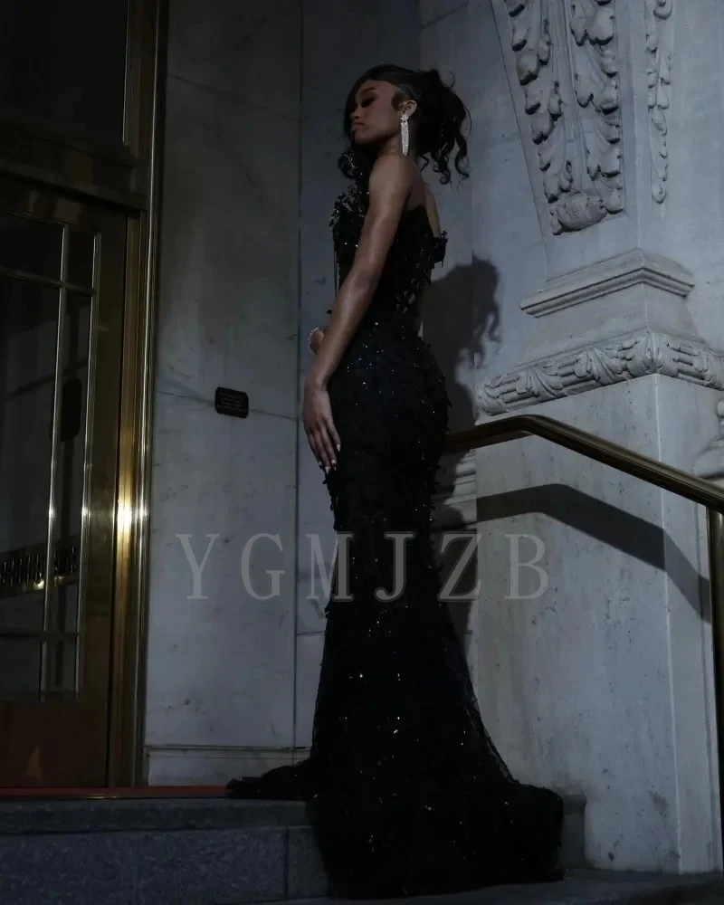 Black Rhinestones Long Prom Dresses Luxury 2026 Mermaid Beaded Corset Matric Dance African Evening Gowns Birthday Party Dress image 3