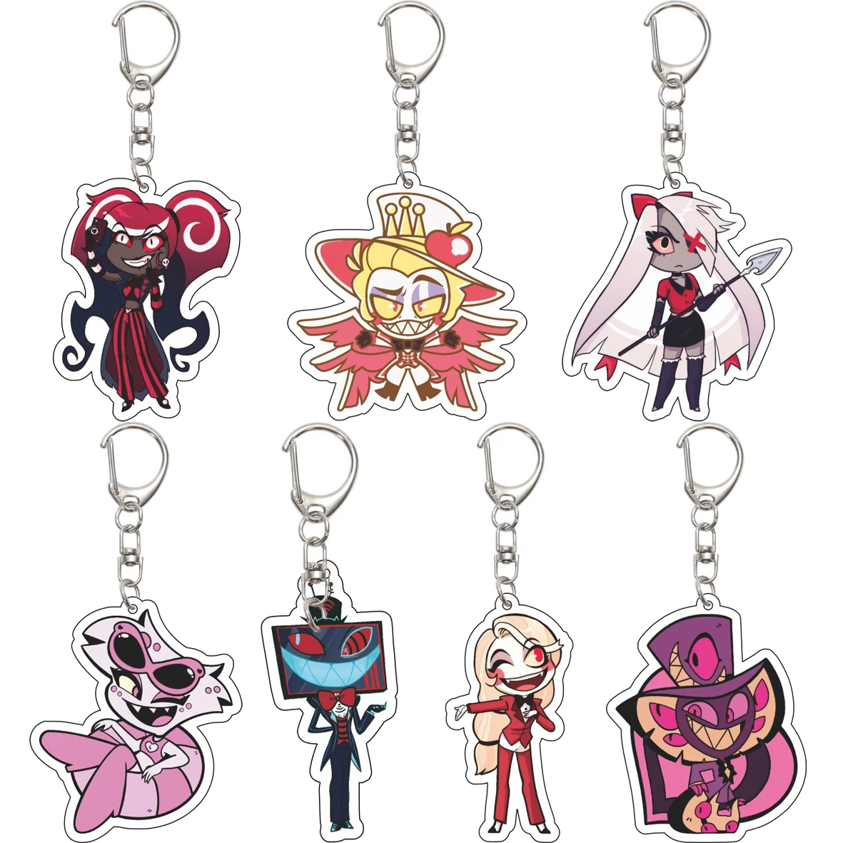 55MM Schlüsselanhänger Anime ‌ Hazbin Hotel Vaggie Charlie Morningstar Angel Dust Alastor Husk Niffty 3 Vees Acryl-Schlüsselanhänger Niedliche Geschenke