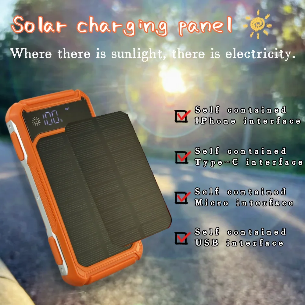 Large capacity mobile power supply 20000mAh with 4-wire outdoor portable solar laser lamp fast charging power bank