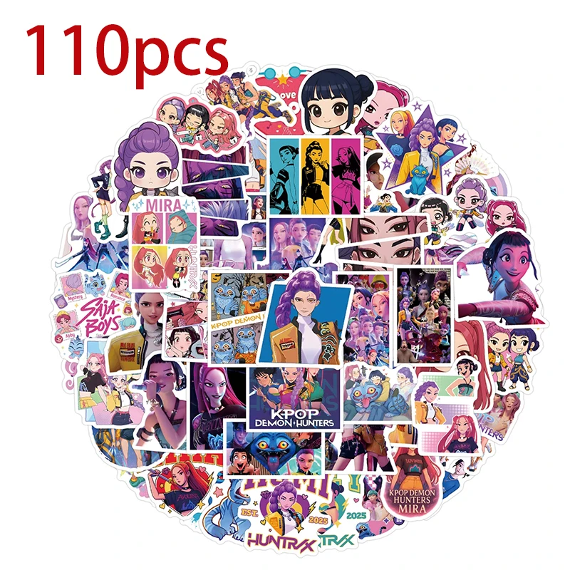 55-110 Uds K-POP cazadores de demonios pegatina película televisión periférica ordenador pegatinas decorativas vinilo impermeable juguete regalos para niños