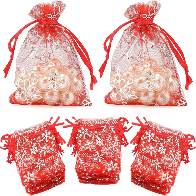

20pcs 7x9 9x12 10x15 cm Organza Drawstring Bags Christmas Pouches Bracelet Gift Necklace Display For Jewelry Packaging Making