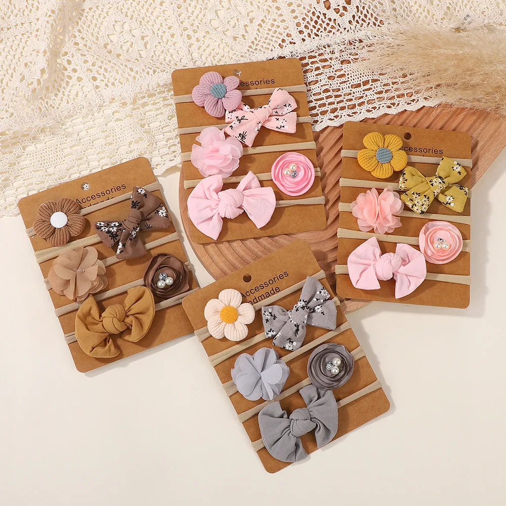 

5Pcs/Set Baby Bows Print Hairbands Sweet Flower Fabric Elastic Princess Headbands Photography Props Kids Hair Accessories