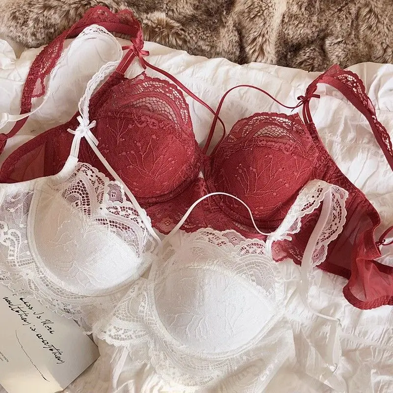 MOYISU Sexy krajková podprsenka Bralette Set pro malá poprsí, francouzský design, odnímatelná ramínka s tenkými push-up vycpávkami, měkký návlek na podprsenku s kosticemi, top AB - náhled 2