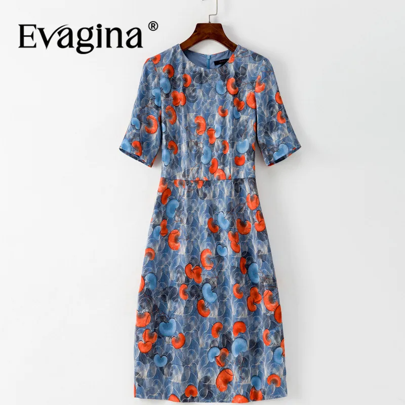 

Evagina Fashion Design Spring Summer Women's Dress Half Sleeved Vintage Print Slim Commuter Mini Dresses