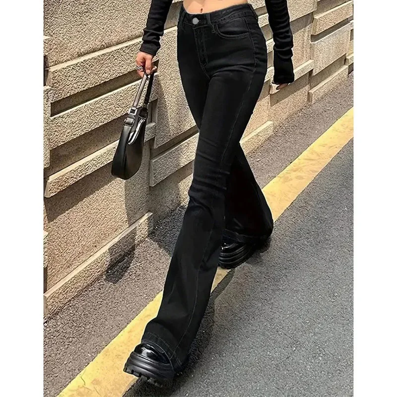 

2025 Lady Stretchy Casual Daily Flared Jeans Women Chic High Waist Bootcut Denim Pants Girls Fashion Solid Bell Bottoms Trousers