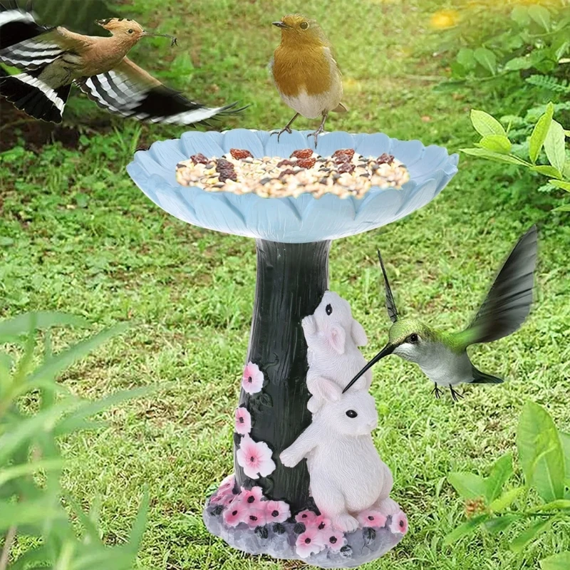 Bunny Bird Bath Bird Feeder Resin Garden Statue Sculpture Birdfeeder Ornament for Outdoor Garden Patio Decor Dropshipping