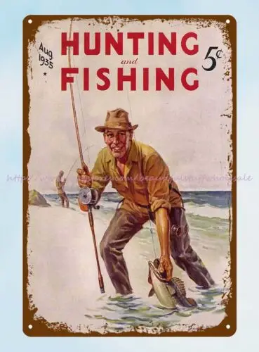 family wall decor Hunting and Fishing Magazine 1935 sportsman ocean tin sign