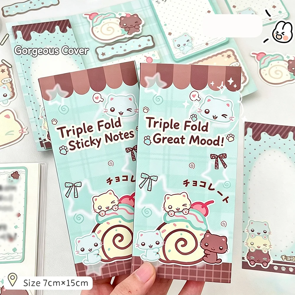 Cat Three fold Convenience Sticker with Multiple Styles, Memo Book, Student Notes, Handheld Account Decoration, Message Notes