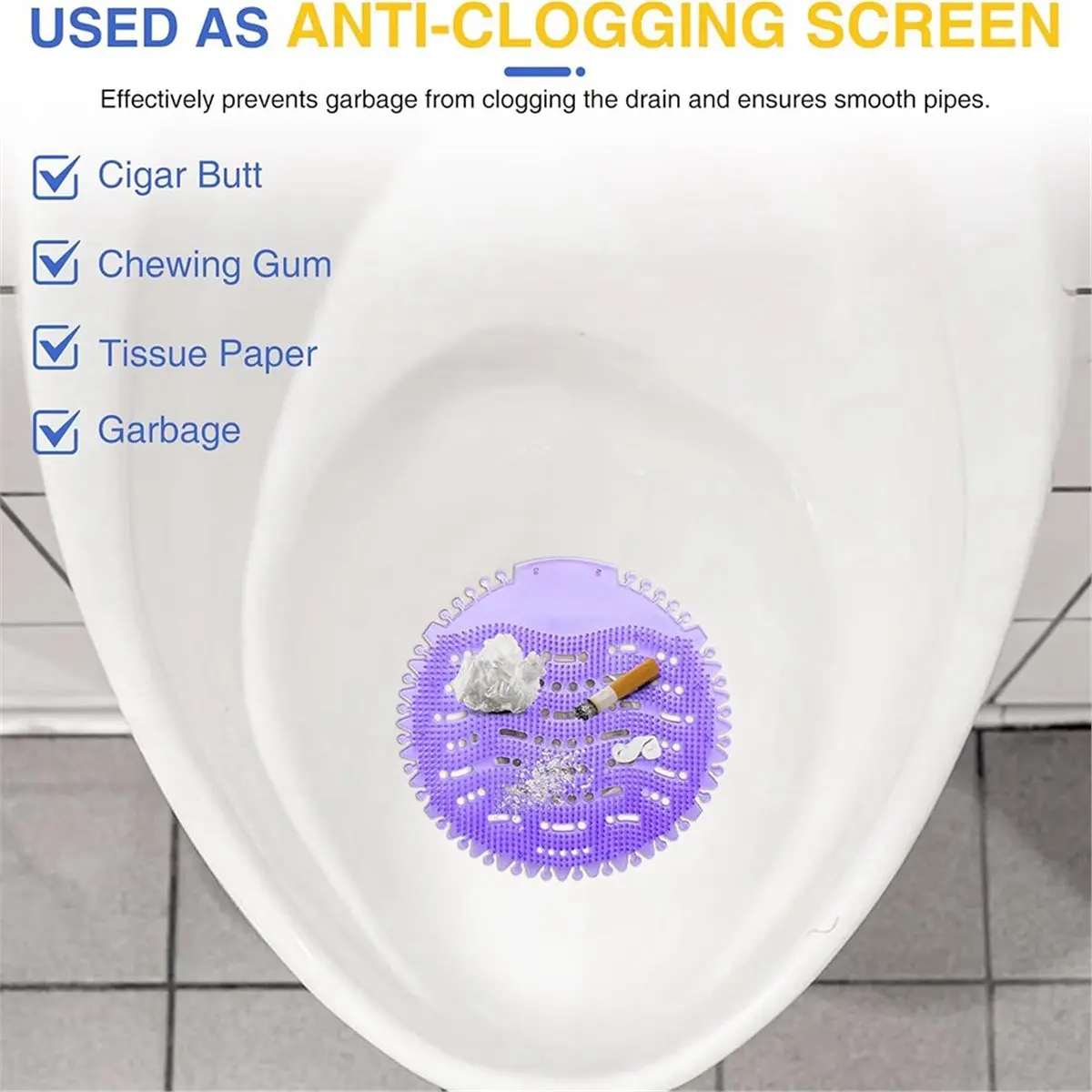 Urinal Deodorizer Screen with 100 Gloves 3D Wave Anti-Splash Odor Protection 4 Scents Urinal Mats for Men Toilets