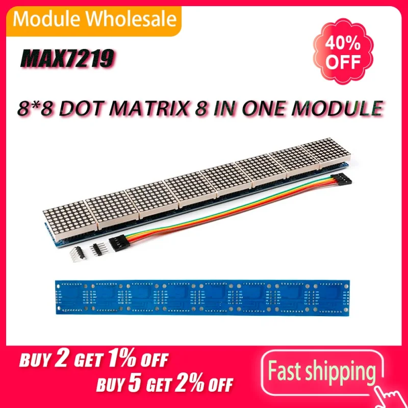 

MAX7219 Led Matrix Display Module 8*8 Dot Matrix 8 in one Red Common Cathode Digital Tube Control Module For Arduino