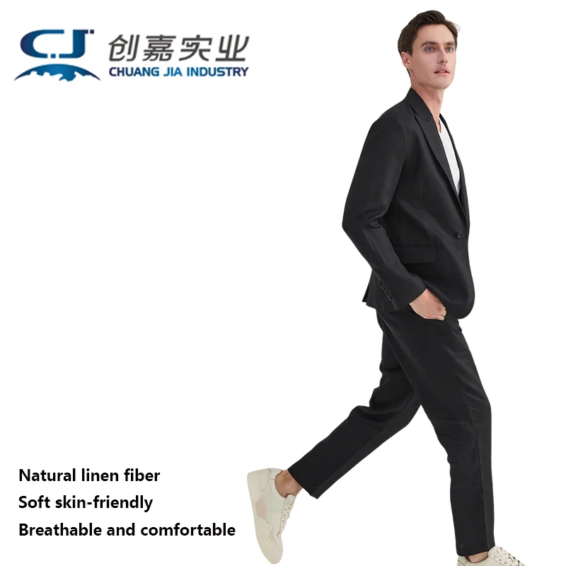 

Элитный мужской костюм из натурального льна, 2 предмета, черный, элегантный, легкий люкс, для бизнеса и отдыха, весна-осень