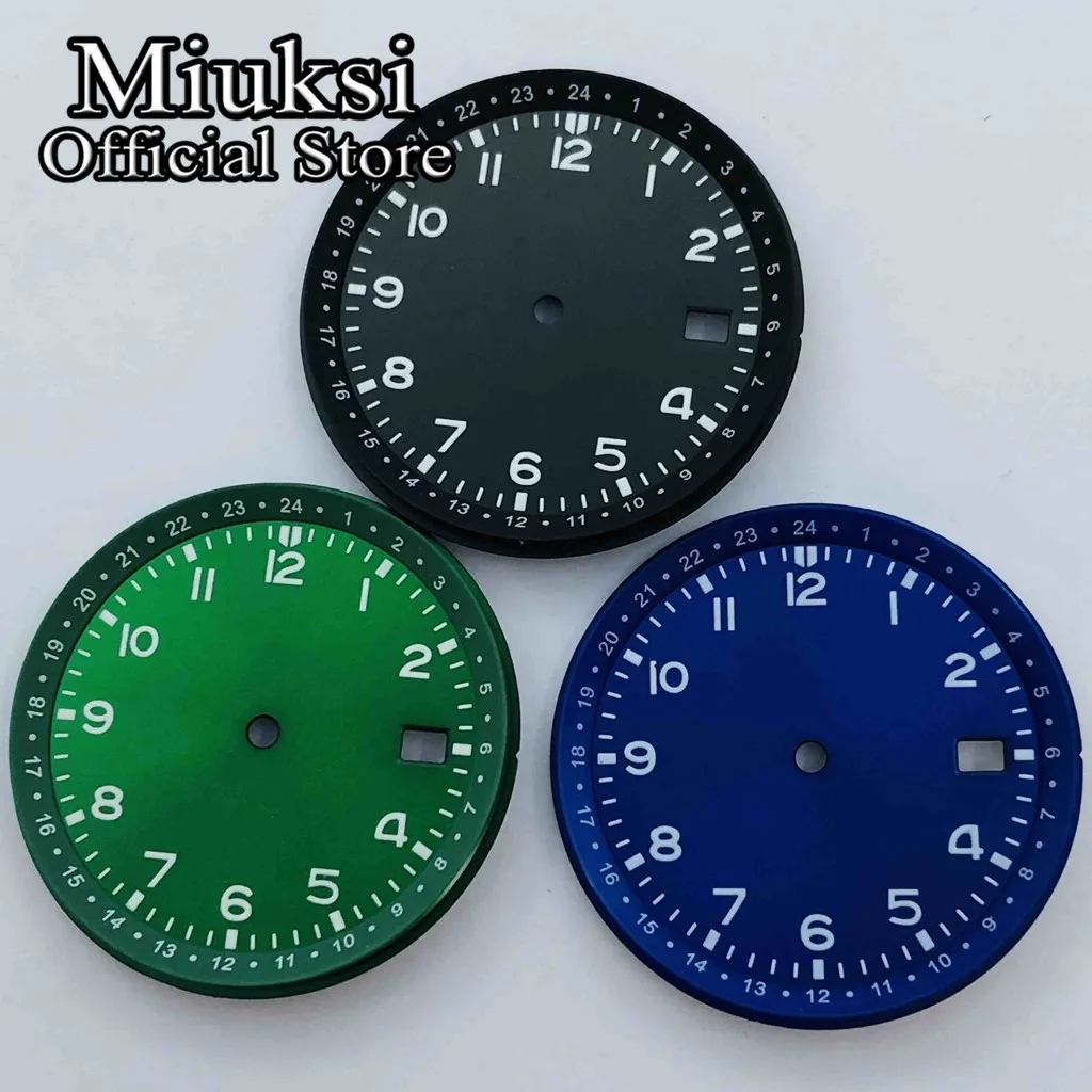 Miuksi 33.5mm black blue green watch dial luminous dial fit NH35 movement