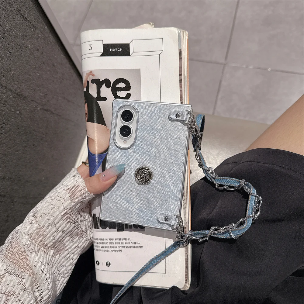 Korean Luxury Japonica flower Phone Case For Samsung Galaxy ZFold 7 Z Fold7 5 6 4Z Fold 8 Ultra Hard Cover With rope ZFold 8