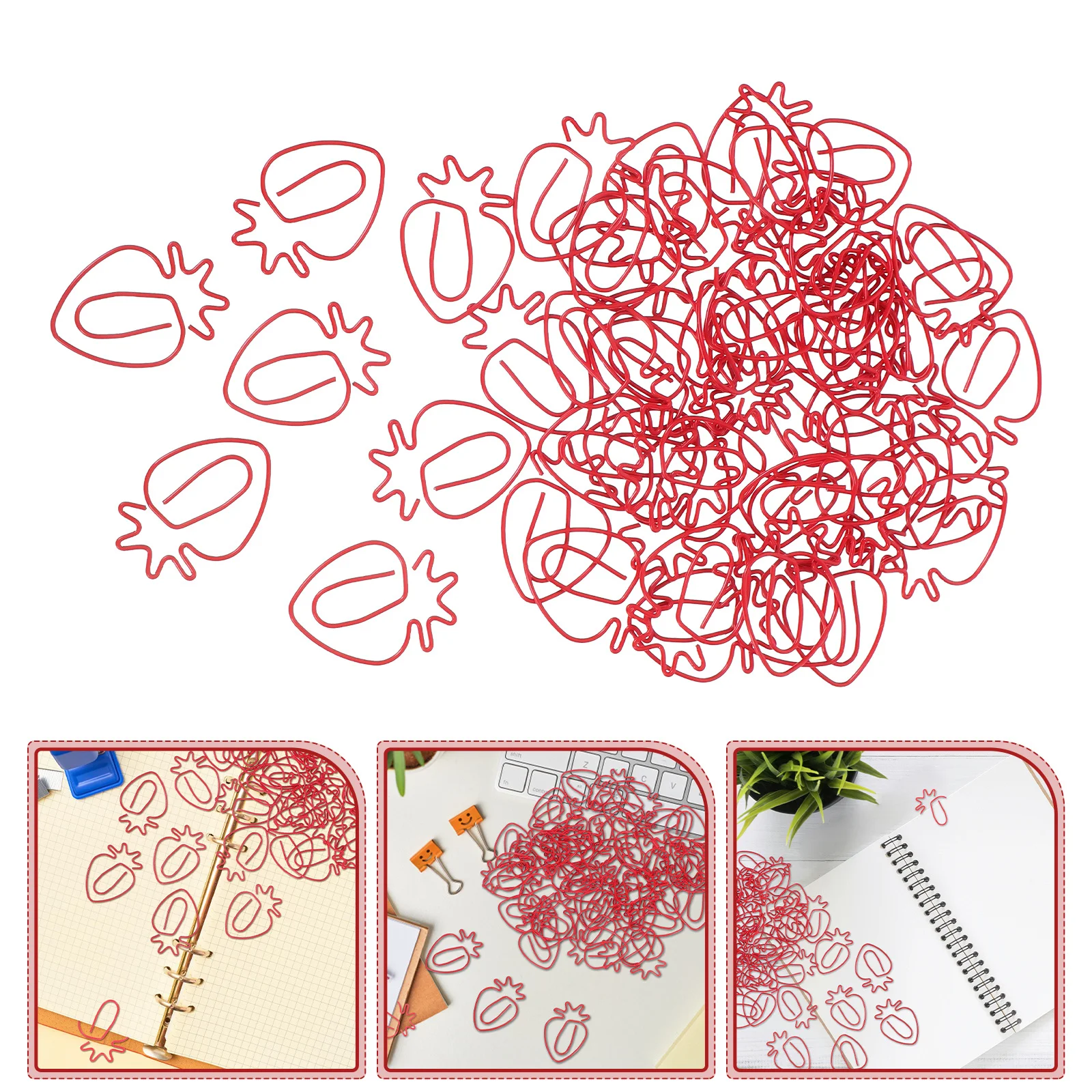 

50pcs Strawberry Paper Clips Colorful Metal Shaped Clips For Office School Stationery Binder Document Organizer Supplies