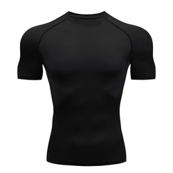 Camiseta de compresión para correr para hombre, camisetas deportivas de manga corta, sudadera para gimnasio y Fitness, chándal para correr, camisetas atléticas para hombre