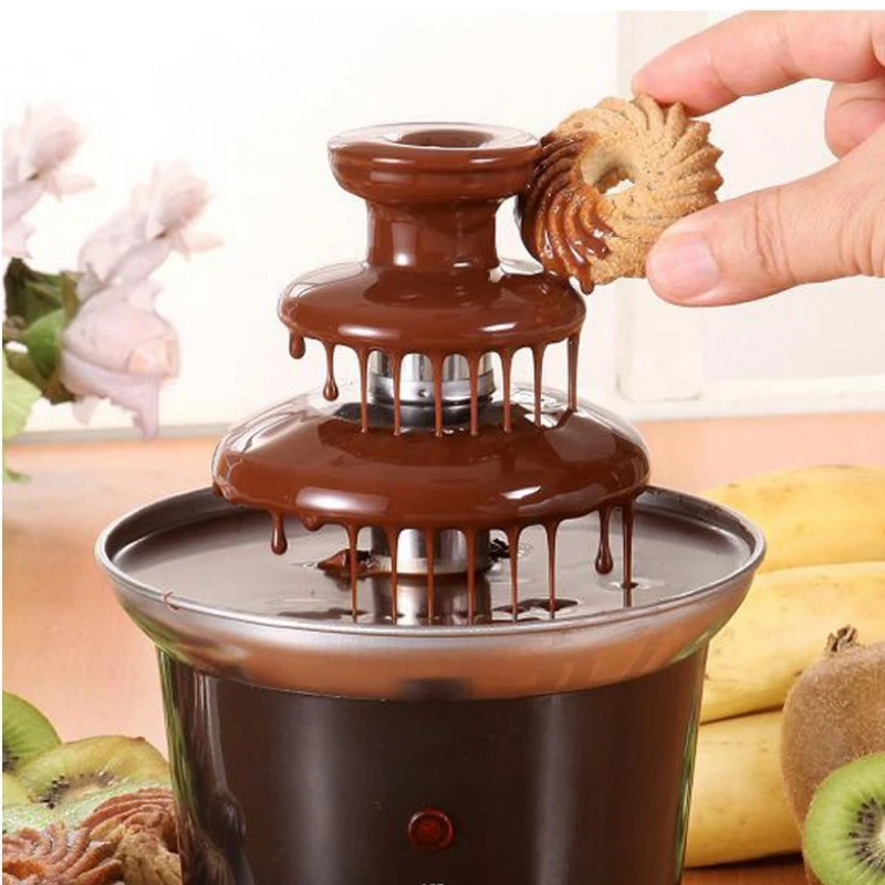 110V/220V home Stainless steel Triple chocolate fountain machine mini melting pot Electric party fuente de chocolates