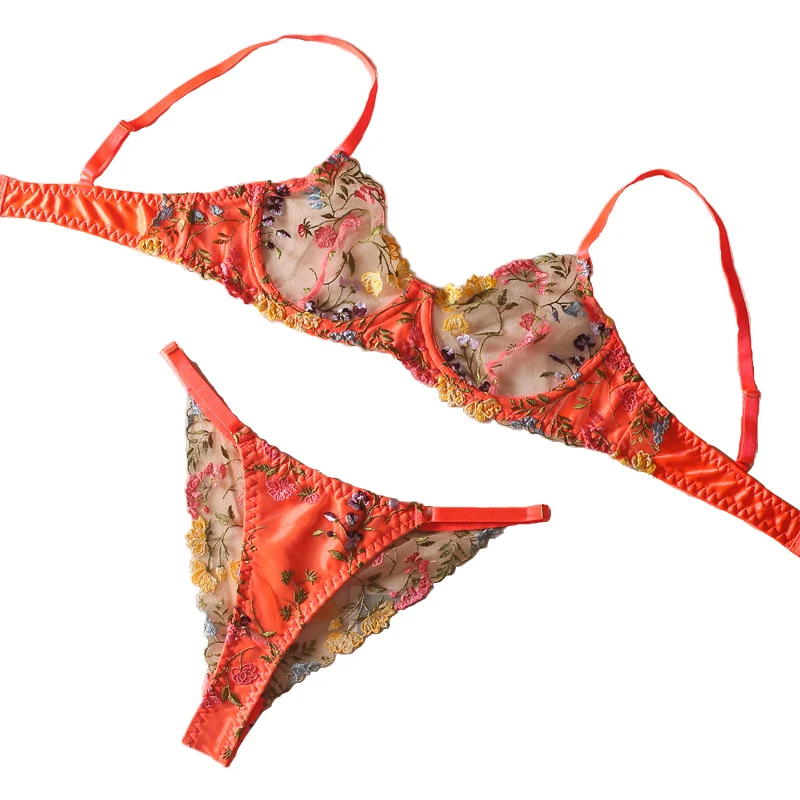 Women Bra and Briefs Sets Lace Flower Embroidery Sexy Perspective Underwire Erotic Lingerie Panty Two-Piece Underwear Set 2026