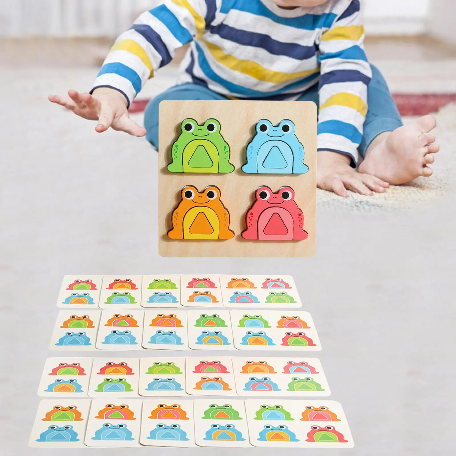 Frog Puzzle Montessori Toys Fine Motor Skill Color Shape Matching Toys Wooden for Travel Toy Easter Gift