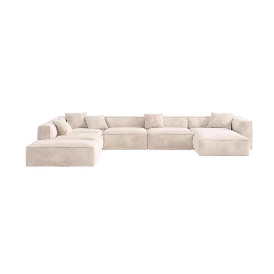 

Beige living room sofa bed, modern large L-shaped, European and North American large angle sections