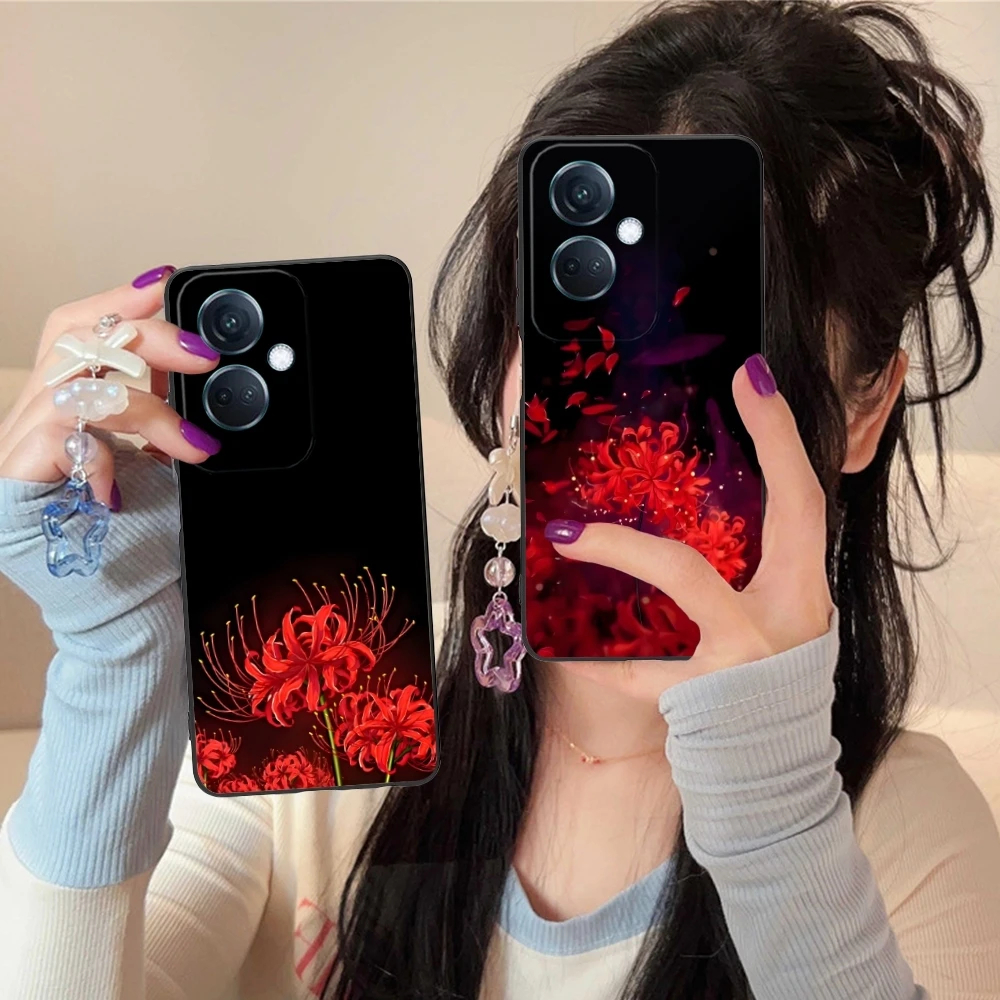 Red Spider Lily Color Mobile Cell Phone Case for OPPO Find X5 X3 X2 A93 Reno 8 7 Pro A74 A72 A53 Black Soft Phone Cover Shell