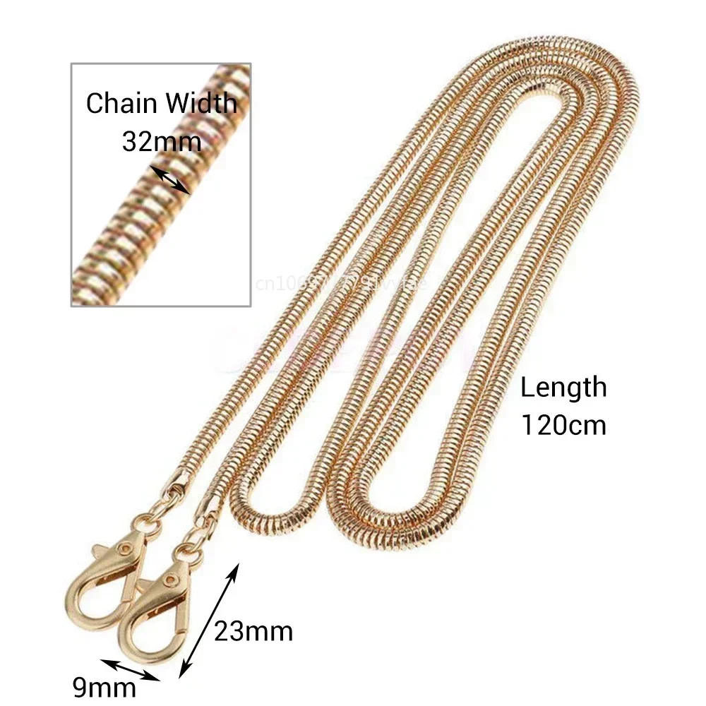 Cadena de Metal de 120cm, correa de repuesto para bolso DIY, cadena de serpiente de 3,2/4,2mm para bolso, bolso de hombro tipo bandolera, accesorios para bolso