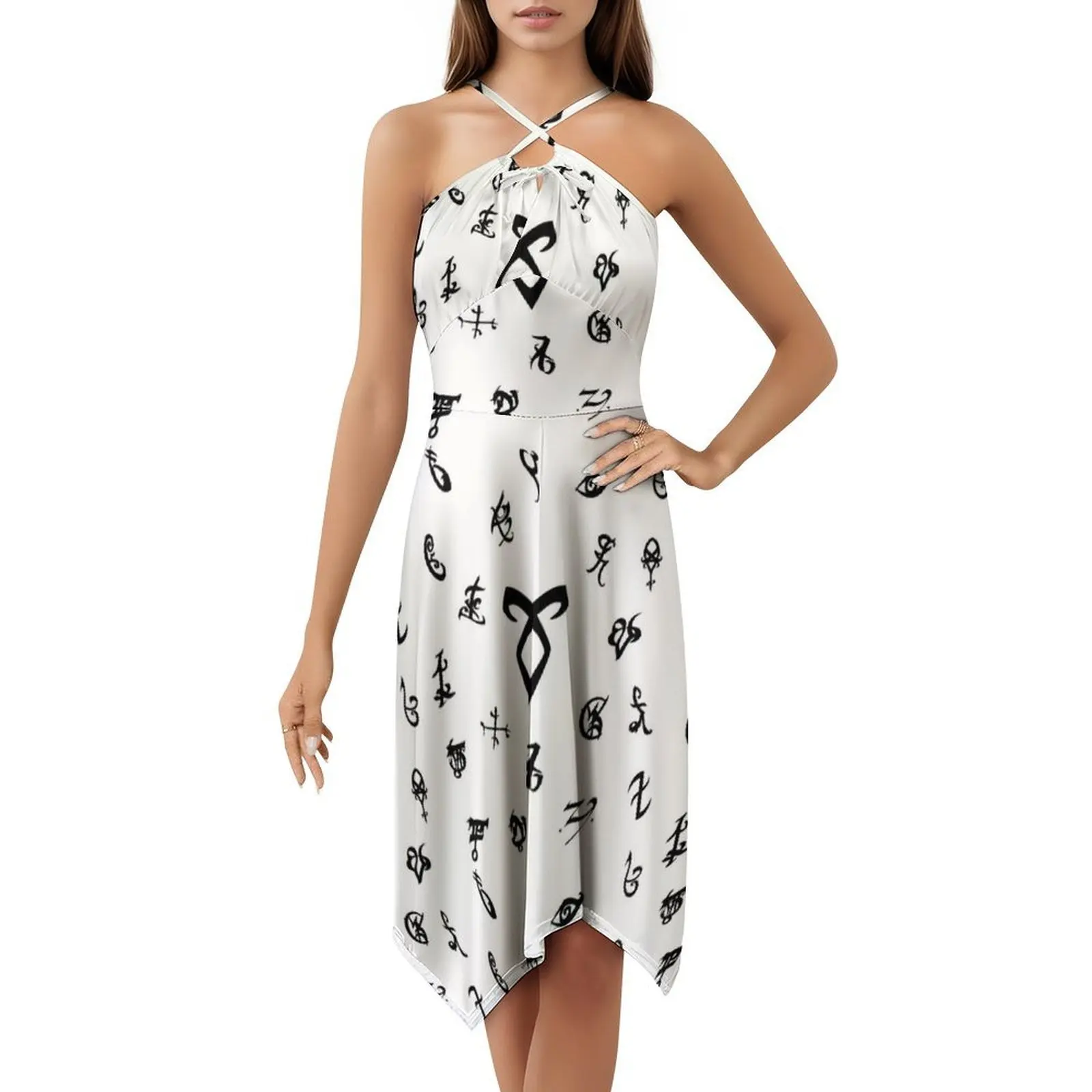 الرونية البوهيمي فستان بلا أكمام متعدد المطبوعات شاطئ عطلة فستان الحفلات Herondale الأجهزة الجهنمية مورتال الملابس النسائية #5
