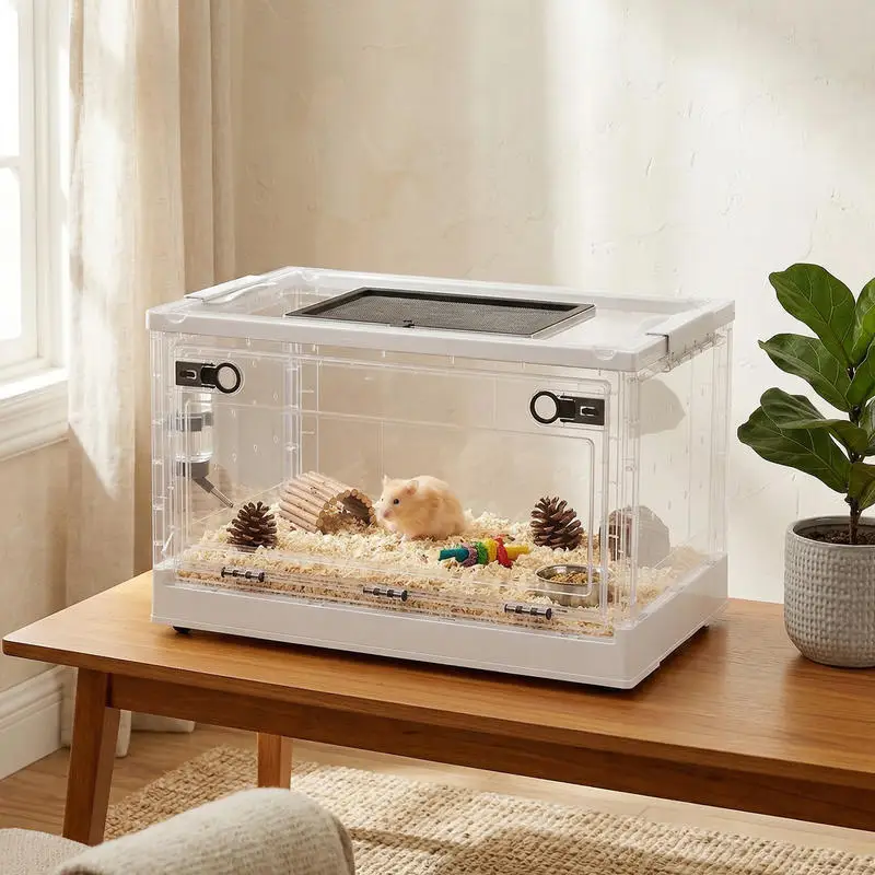 

PawHut Hamster Cage, Stackable Gebril Cage with Front Door, Ventilated Small Animal Habitat for Dwarf Hamsters, Gerbils, Mice