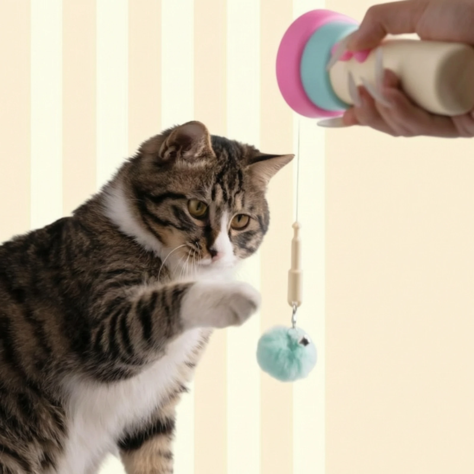Handheld Cat Teaser Launcher Easy to Operate Cat Teaser Launcher with Replacement Heads Cordless Compact for Pet Owners
