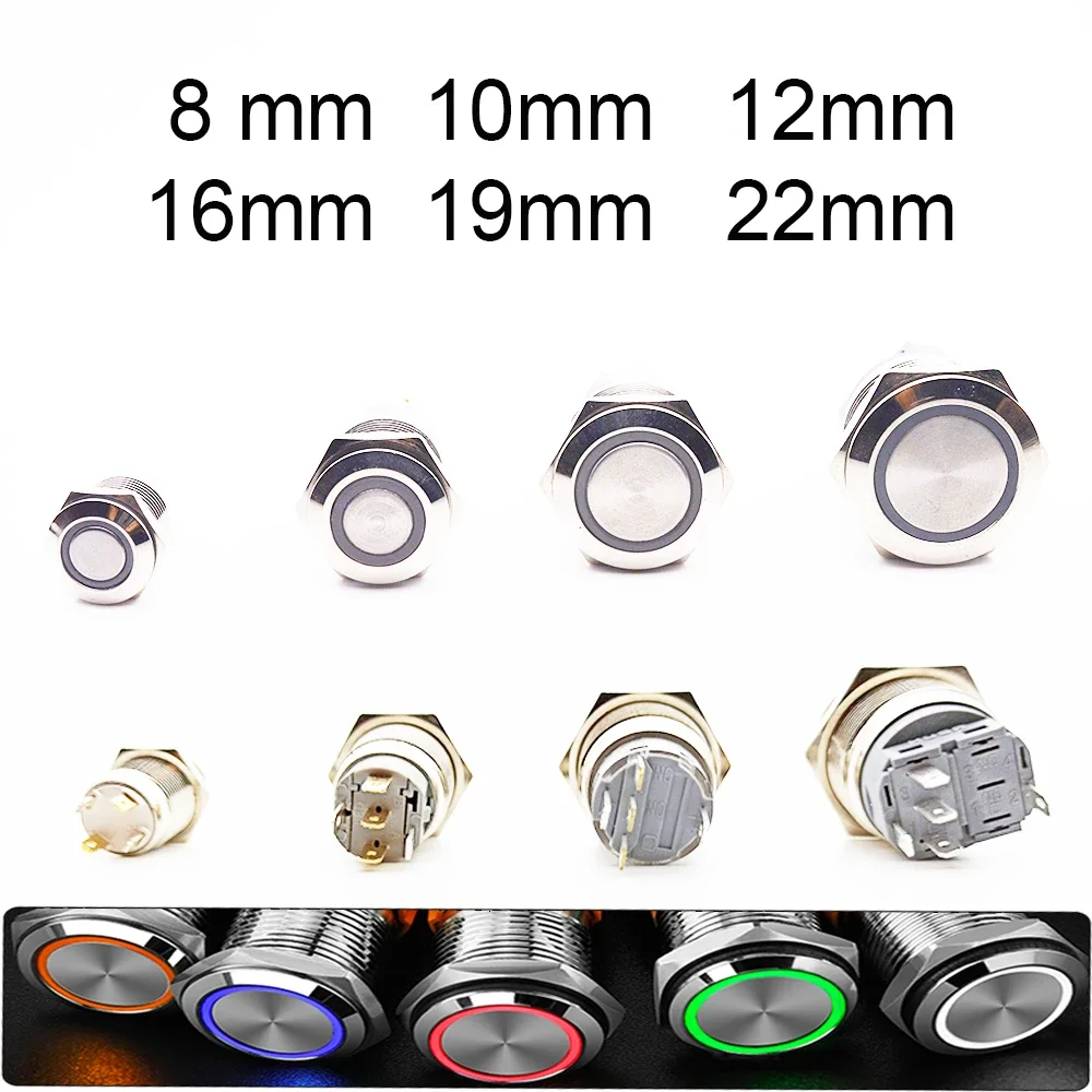 Elektryczny wodoodporny zasilacz 12v Led Light chwilowy przełącznik wciskany 8/10/12/16/19/22 Mm przełączniki ciśnieniowe 220v 24v 3v klawiatura