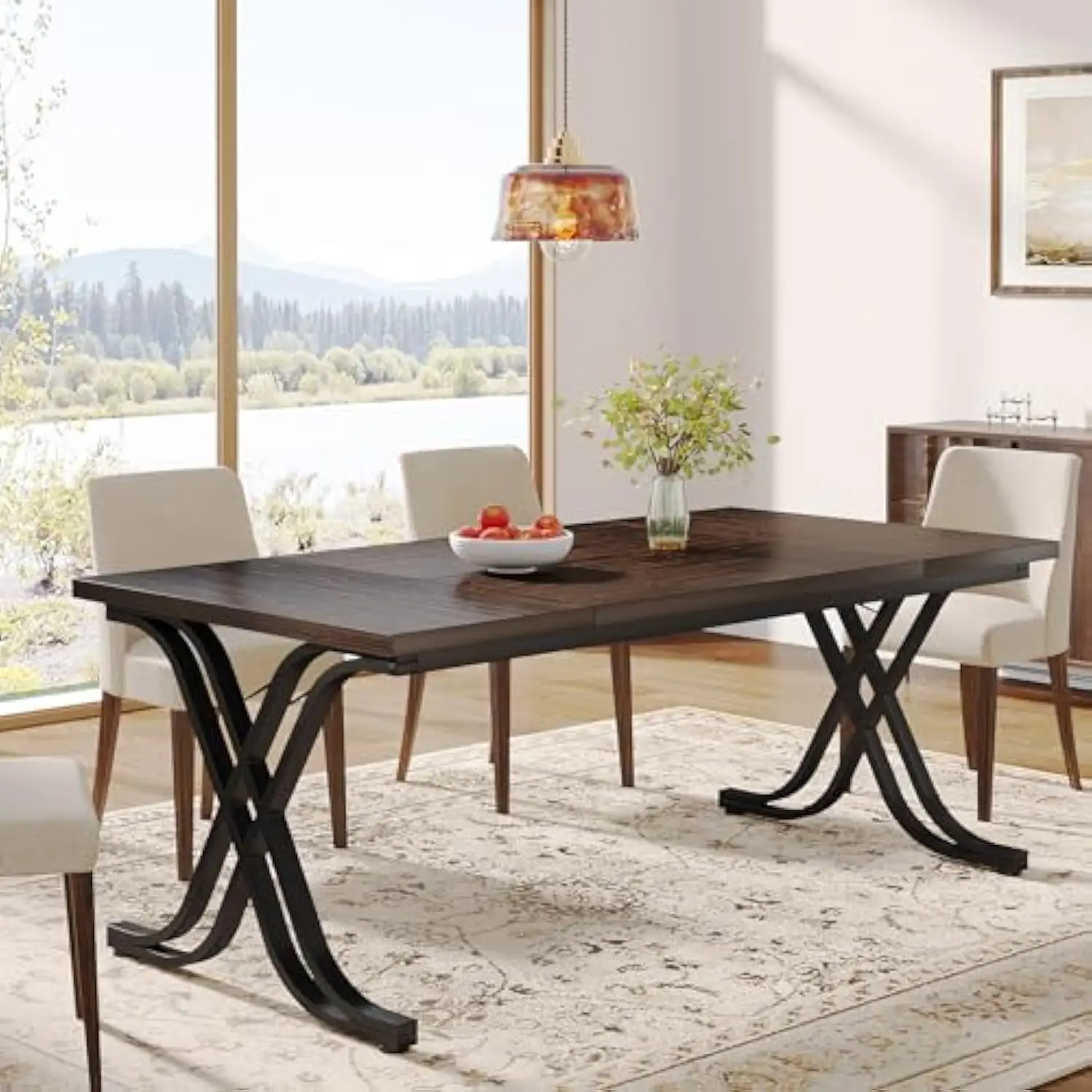 

Dining Table for 4-6 People, 63 Inch Industrial Large Kitchen Table with Heavy Duty Metal Frame, Rectangle Wood Dining Room Ta