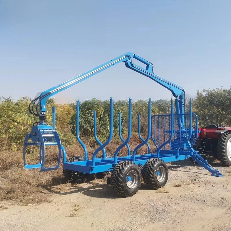 Forestry Machinery Hydraulic Telescopic Crane CE WOOD TRAILER WITH CRANE Forest Equipment Log Trailers with Grapple