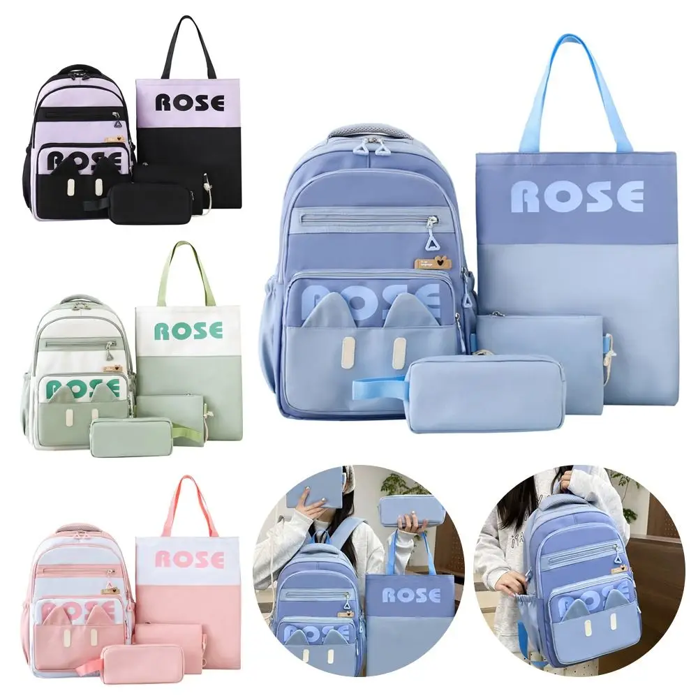 4Pcs/Set Simple Large Capacity 4 in 1 Backpack Breathable Multifunction School Bag School Rucksack Casual Book Bag Travel