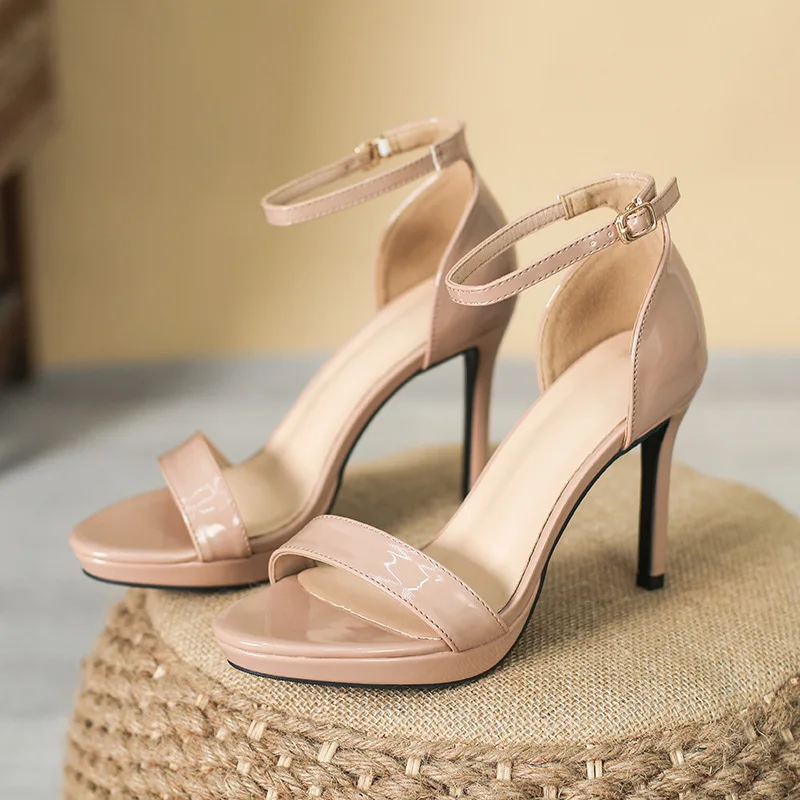 Women Sandals Sexy Open Toes 10cm Supper Flash High Heels Patent Leather Nighclub Platform Party Pumps Wedding Shoes Plus Size