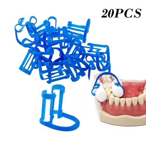 Imagen 1 del producto Soporte para rollo de Algodón Dental, Clip azul desechable para dentista, clínica, herramientas dentales, 20 unids/lote por bolsa