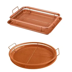 Copper Baking Tray Oil Frying Roast Pan Non-stick Chips Basket Broil Plate Grill Mesh Kitchen Tools Cooking for Home Barbeque