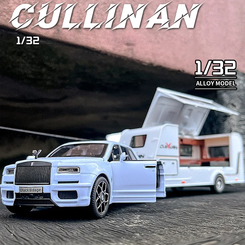 Diecast Alloy Rolls Royce Cullinan Trailer RV Set Car 1:32 Model Collective Casting Metal Voiture Miniature Boys Diecast Car Toy