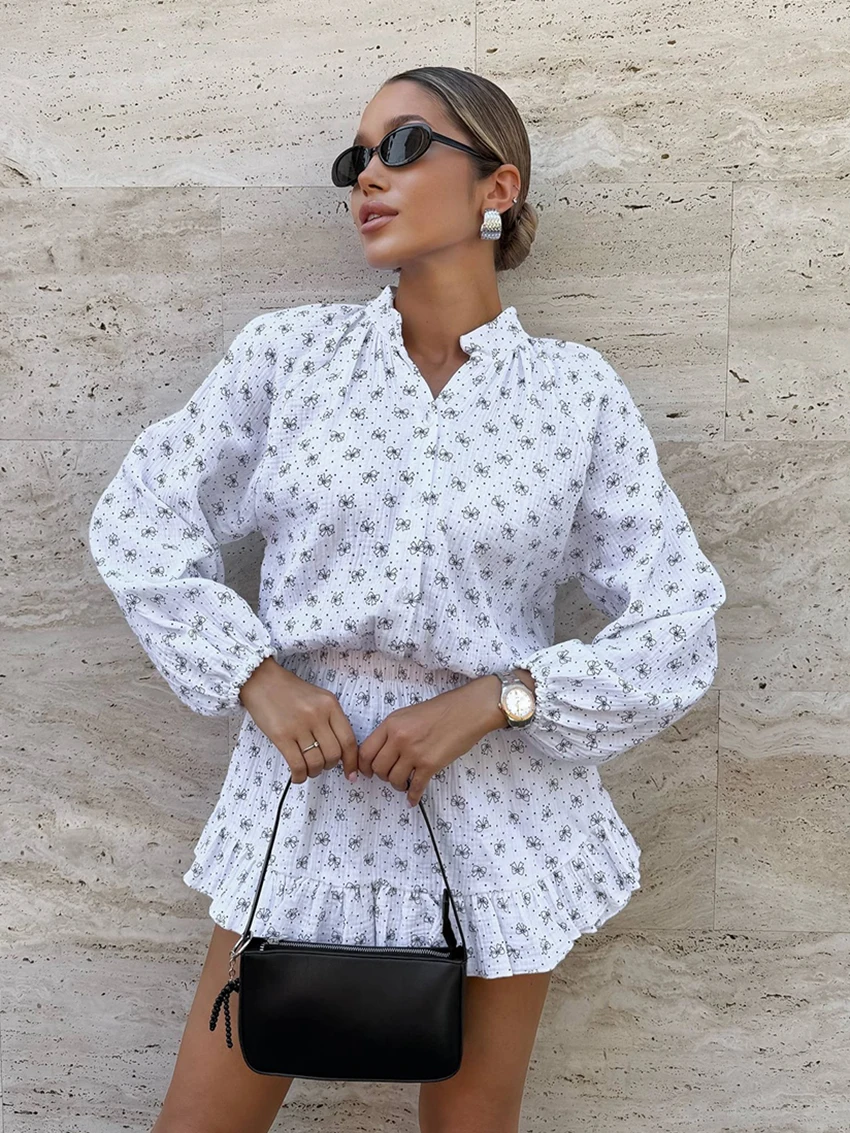 

Mathaqiqi Cotton Printing Women Pajamas 2 Piece Suit O-Neck Nightgowns Long Sleeve Nightwear Skirts Casual Ladies Sleepwear Sets