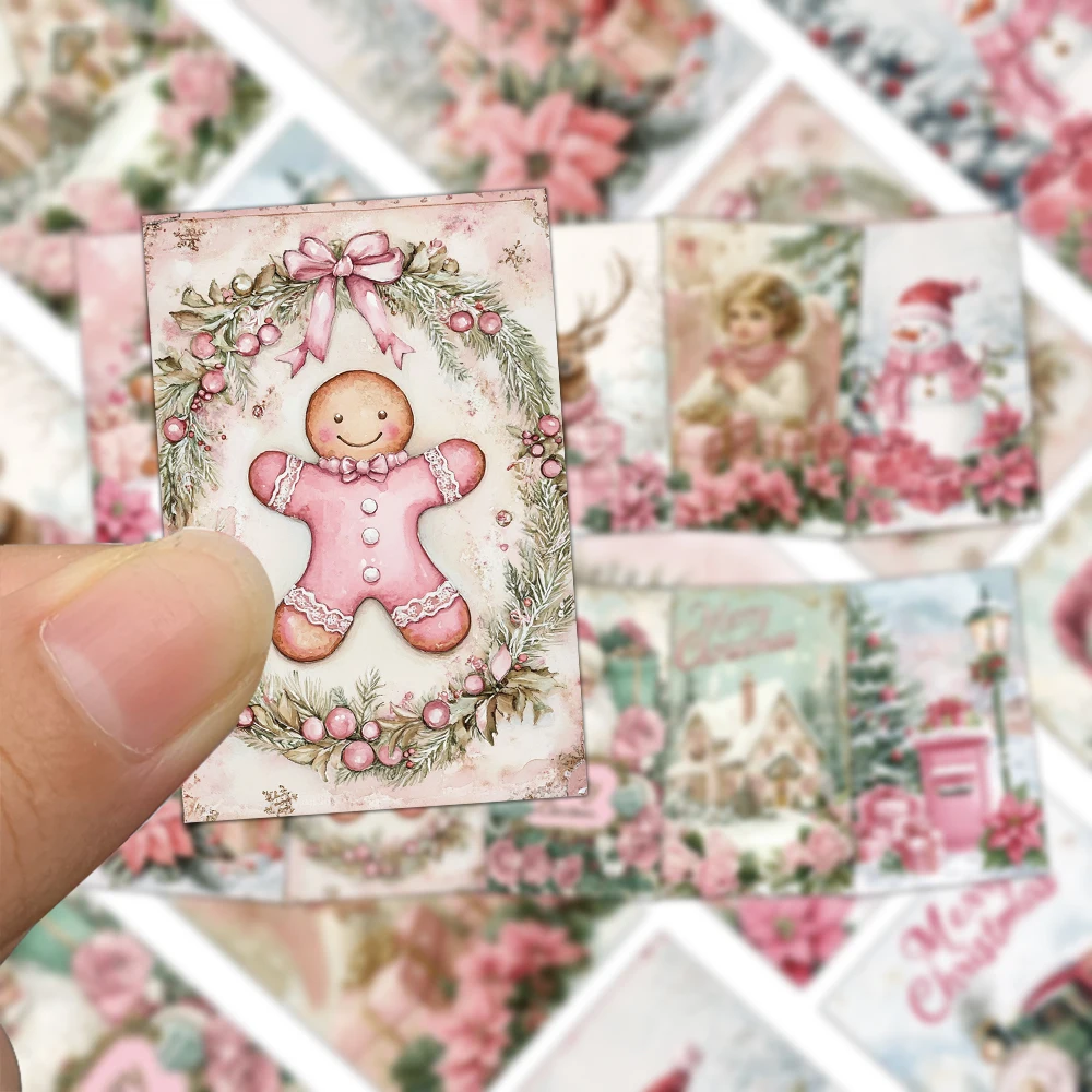 10 قطعة بطاقات عيد الميلاد الوردية الرجعية مهرجان الشتاء الأيائل ملصقات جدار الملصقات البطاقات البريدية غرفة الزينة