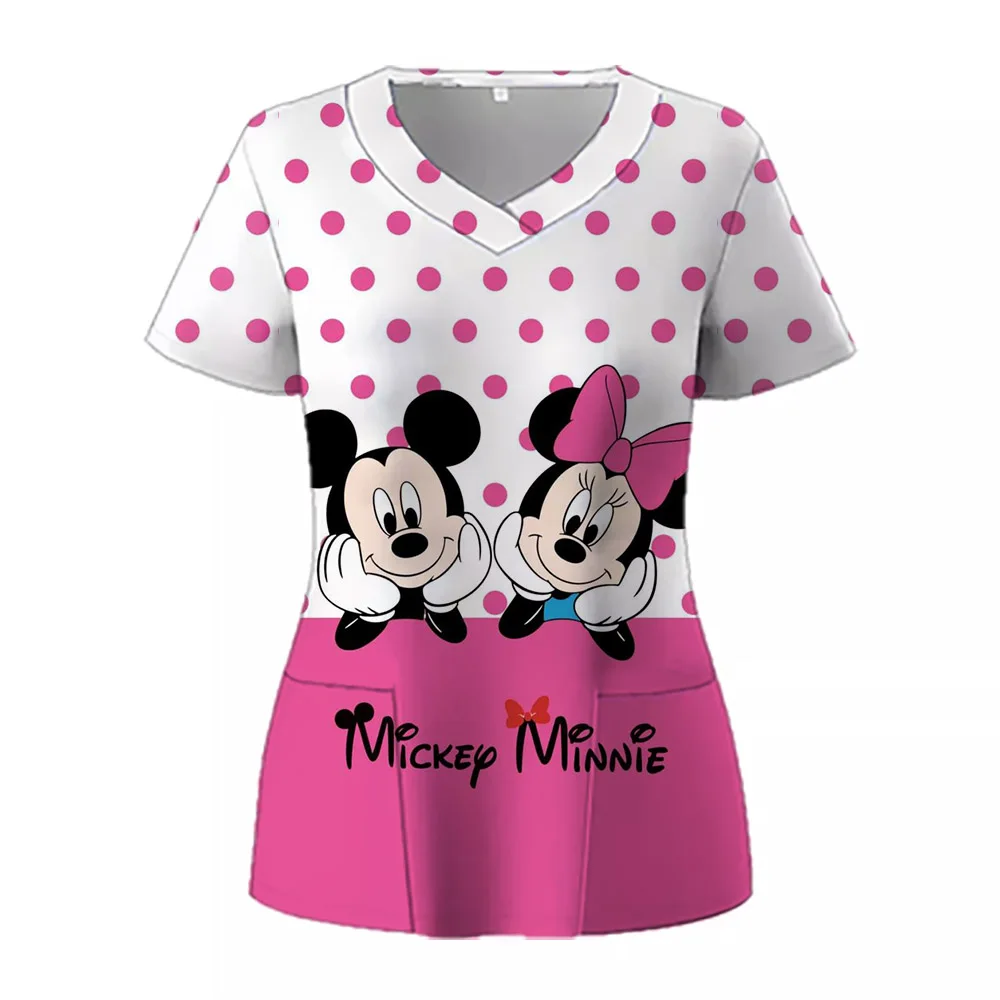 Christmas Mickey Mouse Print Scrub Top 5xl Uniform Short Sleeve Doctor Nurse Uniform Children's Checkup Center working tops